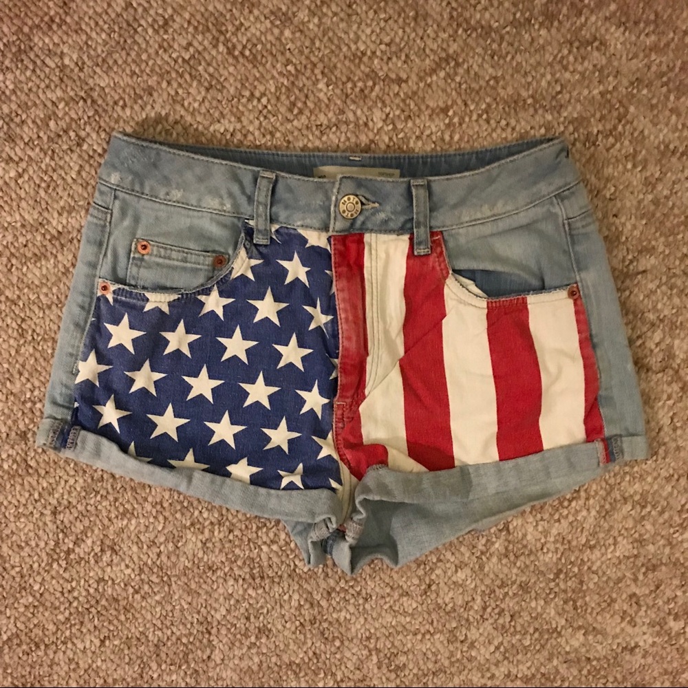 American flag high waisted denim shorts